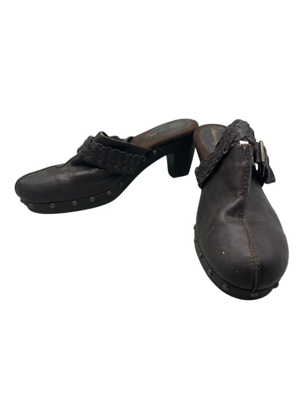 American Eagle Womens Brown Leather Chunk heels Clogs Size 12 READ